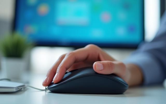 LMS Integration: Eine Hand bedient eine Computermaus auf einem Bildschirm, der LMS-Software anzeigt.